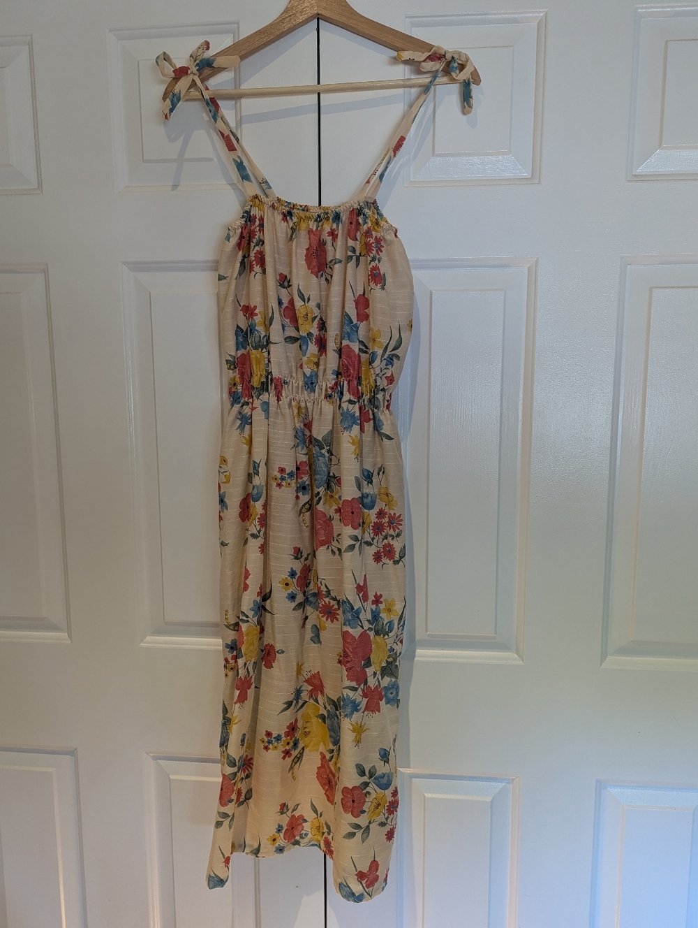 Vintage Colorful Floral Tie-Shoulder Sundress Flower Child Boho 70s Vibes S/M/L